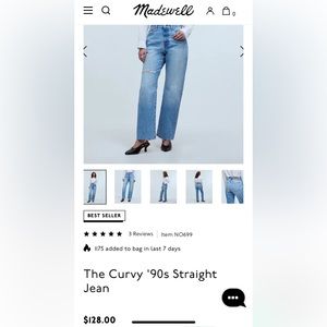 Madewell curvy 90s straight size 28 Revoir Wash